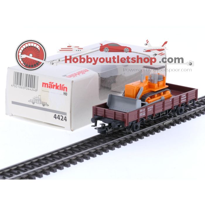Schaal H0 Märklin 4424 Lageboordwagen met bulldozer van de DB #7598