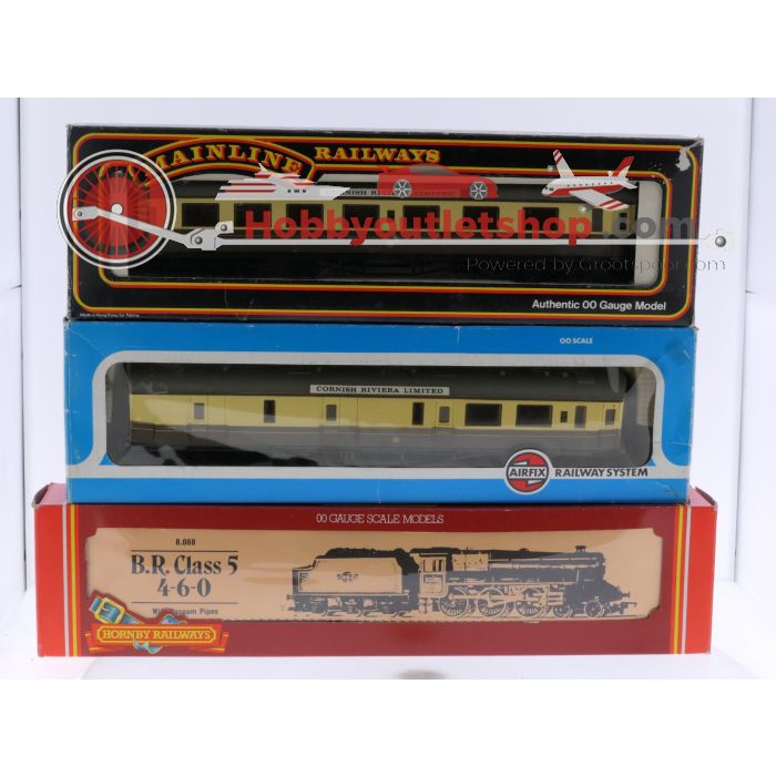 Schaal 00 Hornby/Airfix R.068, 54207 en 54209 Stoomlocomotief BR Class 5 4-6-0 met personenrijtuigen #7634