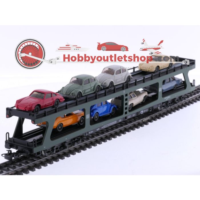 Schaal H0 Märklin 4074 autotransporter met 8 Wiking auto's van de DB #7651