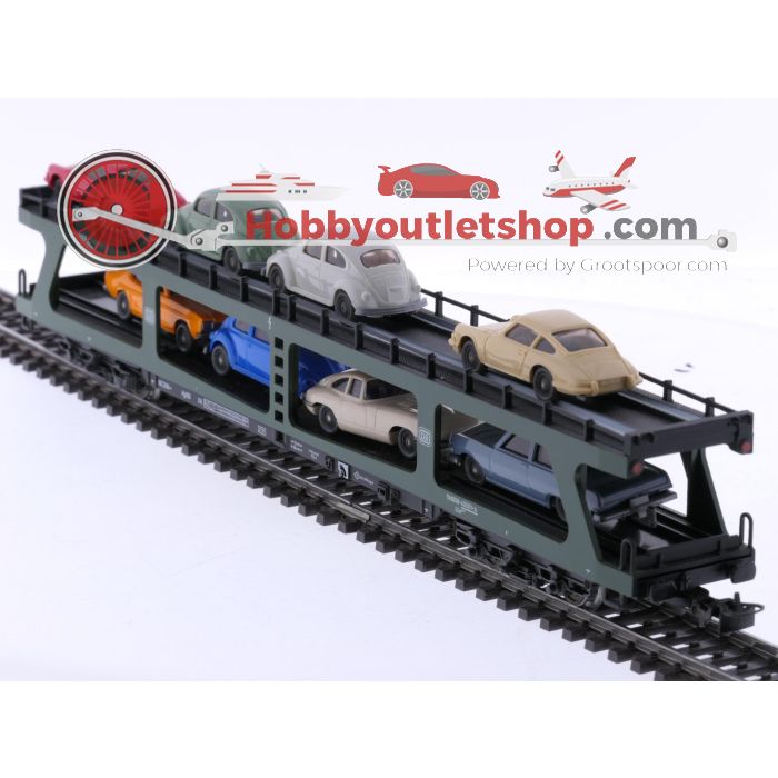 Schaal H0 Märklin 4074 autotransporter met 8 Wiking auto's van de DB #7651