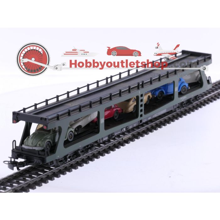 Schaal H0 Märklin 4074 autotransporter met 6 Wiking auto's van de DB #7652