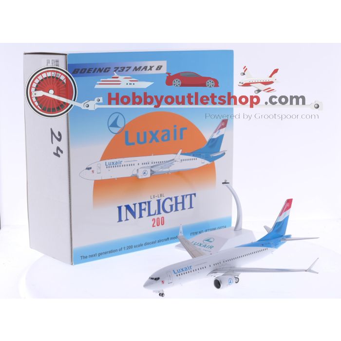 Schaal 1:200 Inflight 200 IF738MLG0724 Boeing 737 MAX 8 Luxair Reg. LX-LBL #7712