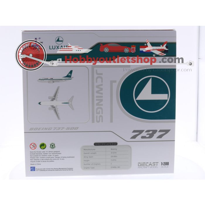Schaal 1:200 JC Wings XX20113 Boeing 737-500 Luxair Reg. LX-LGO #7714