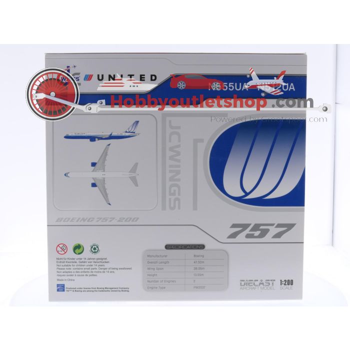 Schaal 1:200 JC Wings XX20220 Boeing 757-200 United Airlines Reg. N555UA #7721