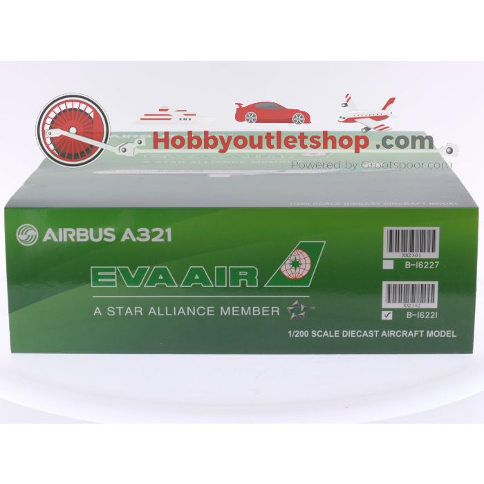 Schaal 1:200 JC Wings XX2302 Airbus A321 EVA Air Reg. B-16221 #7724