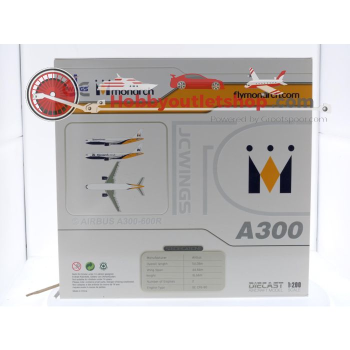 Schaal 1:200 JC Wings LH2315 Airbus A300-600R Monarch Airlines Reg. G-MAJS #7729