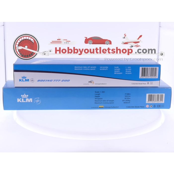 Schaal 1:200 PPC Holland 700701 en 700954 set van 2 KLM vliegtuigen Boeing 777-300ER Reg. PH-BVJ en 777-200 Reg. PH-BQA #7880