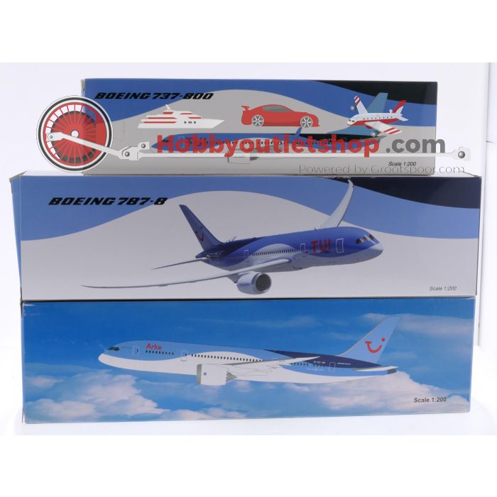 Schaal 1:200 PPC Holland 220112, 220433 en 704624 set van 3 TUI vliegtuigen Boeing 737-800 Reg. PH-TFA, Boeing 787-8 Reg. PH-TFK en Boeing 787-7 'Arke' Reg. PH-TFK #7890