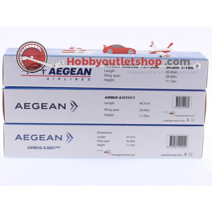 Schaal 1:180/1:200 PPC Holland 222680, 222949 set van 3 Aegean Airlines Boeing 737-300 Reg. N/A 1:180, Airbus A321NEO Reg. SX-NAA en A321Neo Reg. SX-NEO 1:200 #7894 - sku: 20250710030754 - Nieuw - Afbeelding 4