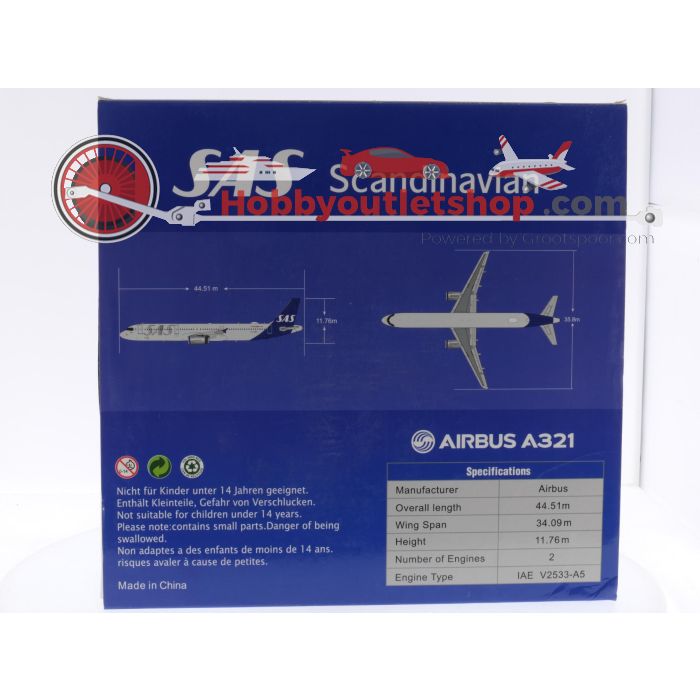 Schaal 1:200 JC Wings XX2426 Airbus A321 SAS Reg. GY-KBH #7897