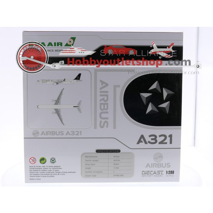 Schaal 1:200 JC Wings XX20204 Airbus A321 Eva Air 'Star Alliance' Reg. B-I6206 #7898