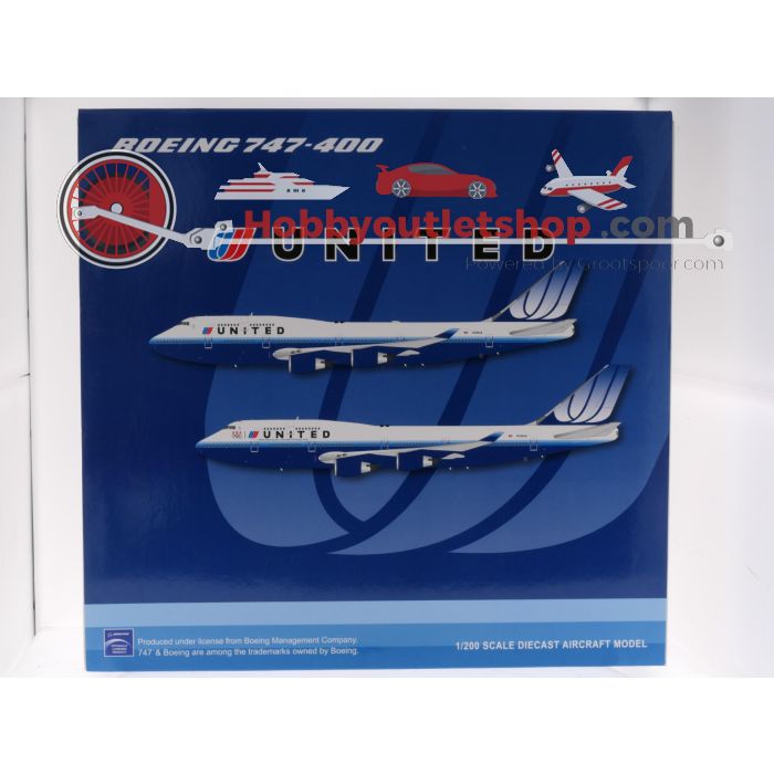 Schaal 1:200 JC Wings XX2267A Boeing 747-400 United Airlines 'Flaps down' Reg. N128UA #7913
