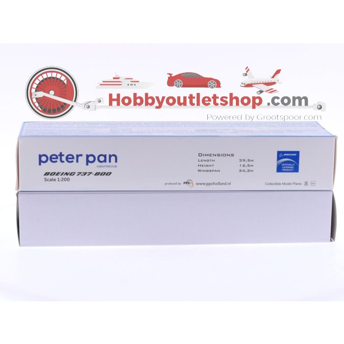 Schaal 1:200 PPC Holland 221195 en 703443 set van 2 Transavia-vliegtuigen Boeing 737-800 'Peter Pan' Reg. PH-HSI en Boeing 737-800 Reg. PH-HSW #8039