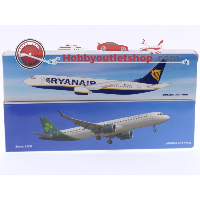 Schaal 1:200 PPC Holland 3070 en 222383 set van 2 Ierse-vliegtuigen Boeing 737-800 Ryanair Reg. EI-DAP en Airbus A321neo Aer Lingus Reg. EI-LRA #8045