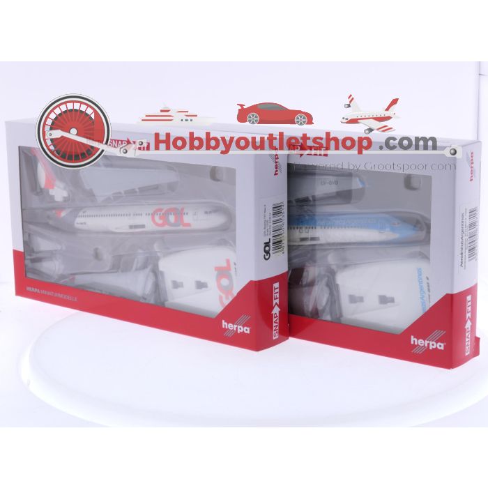 Schaal 1:200 Herpa snap-fit 612715 en 613514 set van 2 vliegtuigen Boeing 737 MAX 8 Aerolineas Argentinas Reg. LV-GVD en Boeing 737 MAX 8 GOL Reg. PR-XMB #8058