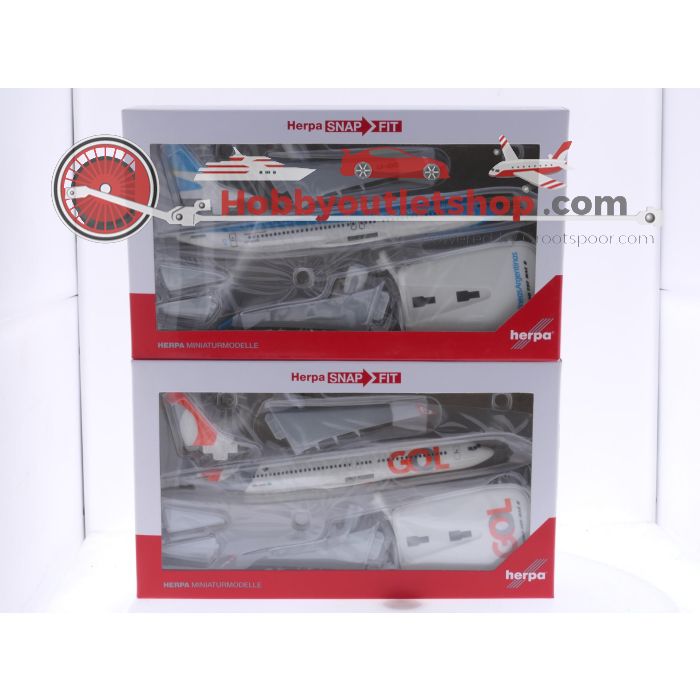 Schaal 1:200 Herpa snap-fit 612715 en 613514 set van 2 vliegtuigen Boeing 737 MAX 8 Aerolineas Argentinas Reg. LV-GVD en Boeing 737 MAX 8 GOL Reg. PR-XMB #8058