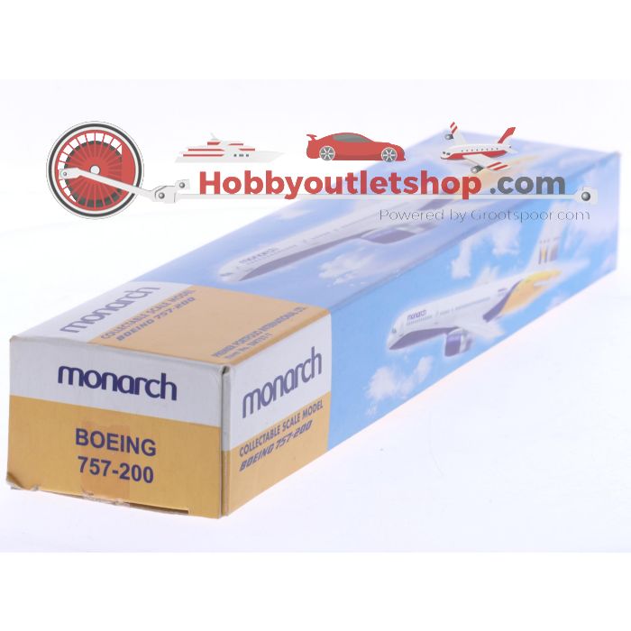 Schaal 1:200 Pimier Planes SM757-7, Flight Miniatures en Mega Models set van 3 vliegtuigen van het Verenigd Koninkrijk Boeing 757-200 Reg. N/A Monarch, Boeing 757 JMC Reg. G-JMCD en Boeing 737-500 bmi baby Reg. G-BVKB #8067