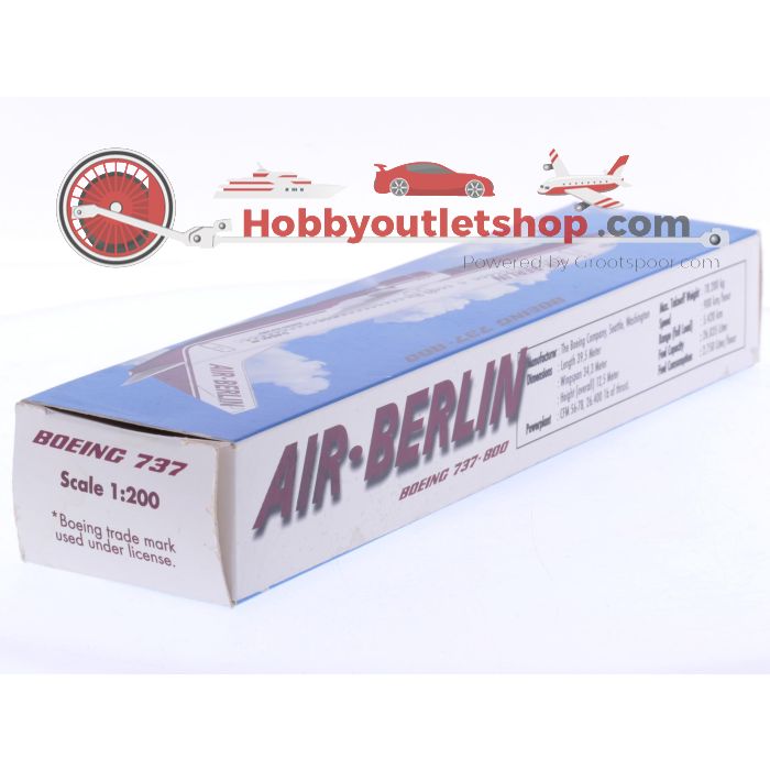 Schaal 1:200 PPC Holland en Mega Models set van 3 Air Berlin vliegtuigen Boeing 737-800 Reg. D-ABAH, Boeing 737-800 Reg. D-ABAN en Airbus A320 Reg. D-ABDX #8068