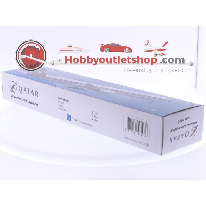 Schaal 1:200 PPC Holland 222918 Snap‑Fit Boeing 777‑300ER Qatar Airways “Retro” Reg. A7‑BAC #8070