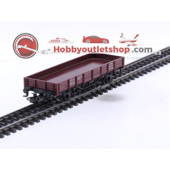 Schaal H0 Märklin 4423, 4473 en 4475 set van 4 lageboordwagens één met huif van de DB #8132