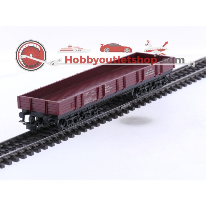 Schaal H0 Märklin 4423, 4473 en 4475 set van 4 lageboordwagens één met huif van de DB #8132