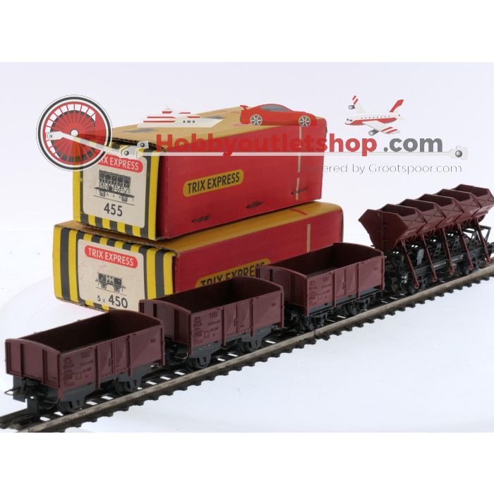 Schaal H0 Trix Express 450 en 455 4-delige goederenwagen set van de DB #8692