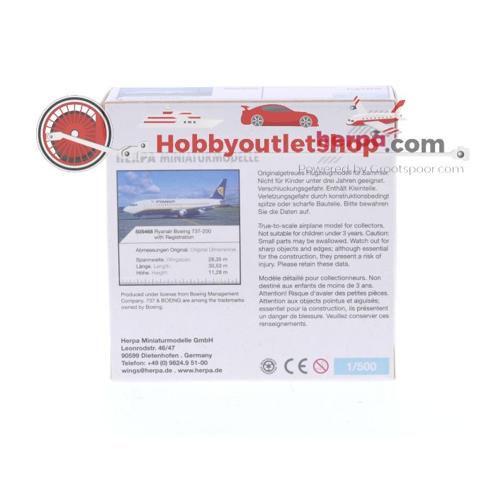 Schaal 1:500 Herpa 505468 Boeing 737-200 Ryanair Reg. EI-CNZ #8333
