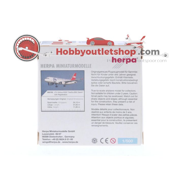 Schaal 1:500 Herpa 502153 Airbus A320 'Hertha BSC Berlin' LTU Reg. D-ALTD #8353 - sku: 20251021020807 - Gebruikt - Zo goed als nieuw - Afbeelding 3