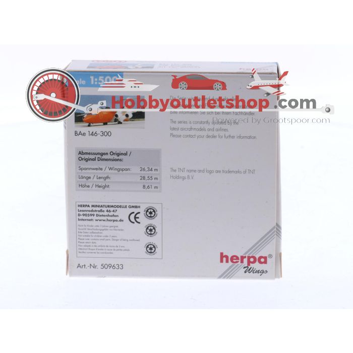 Schaal 1:500 Herpa 509633 BAe 146-300QT TNT Airways Reg. G-TNTK #8400