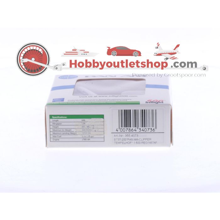 Schaal 1:500 Inflight500 355 4073 Boeing 737-200 Pan Am-Clipper Templehof Reg. N67AF #8423 - sku: 20251106093802 - Used - Like new - Photo 3