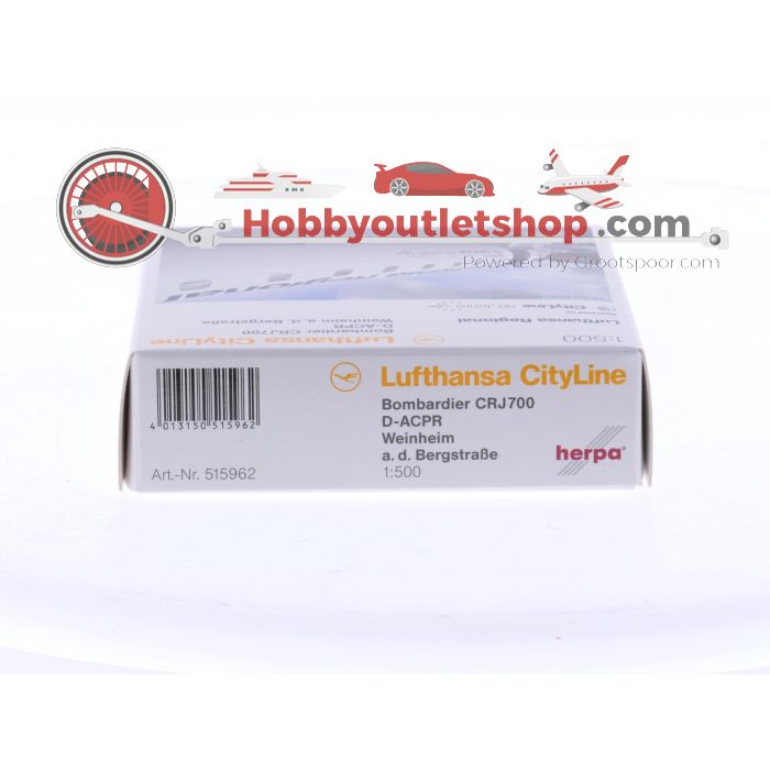 Schaal 1:500 Herpa 515962 Bombardier CRJ700 "50 Jahre - Weinheim a.d. Bergstrasse" Lufthansa Regional - CityLine Reg. D-ACPR #8450 - sku: 20251107083129 - Gebruikt - Zo goed als nieuw - Afbeelding 3