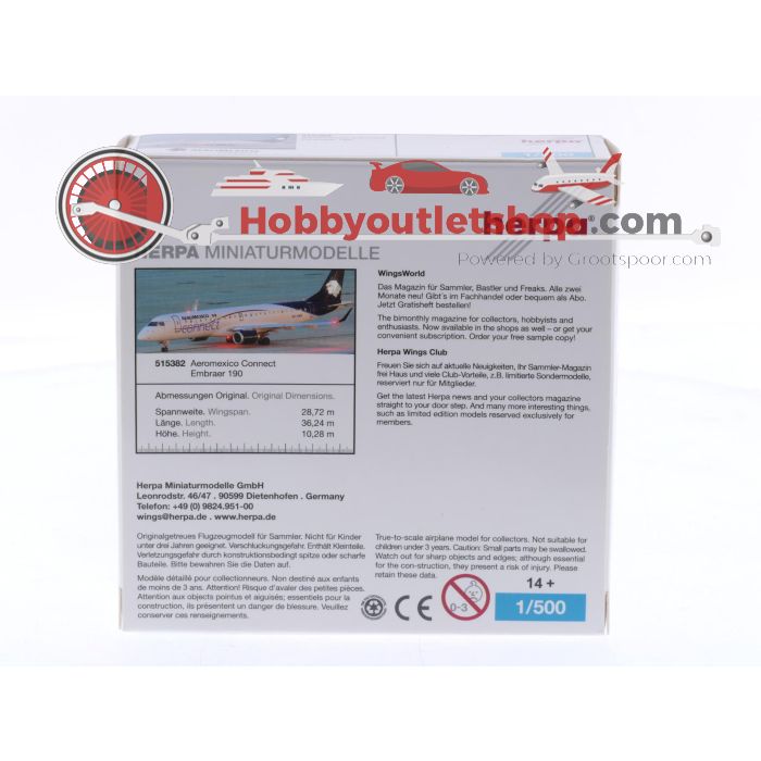 Schaal 1:500 Herpa 515382 Embraer 190 Aeromexico Connect Reg. XA-CAC #8488 - sku: 20251118122413 - Gebruikt - Zo goed als nieuw - Afbeelding 2
