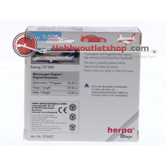 Schaal 1:500 Herpa 512657 Boeing 737-800 Delta Air Lines Reg. N394DA #8539 - sku: 20251121095137 - Gebruikt - Zo goed als nieuw - Afbeelding 2