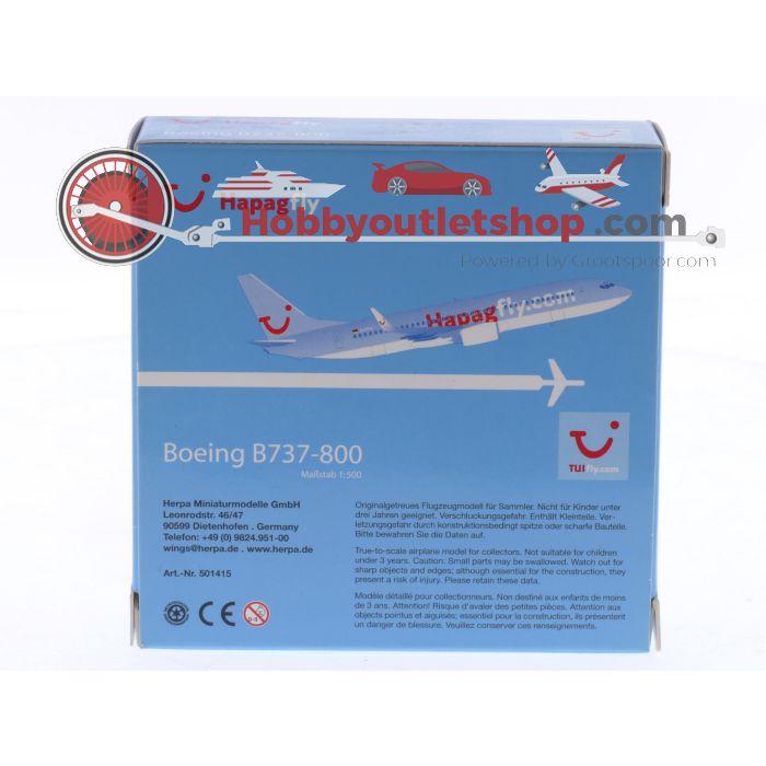 Schaal 1:500 Herpa 501415 Boeing 737-800 Hapagfly.com Reg. D-AHFC #8578