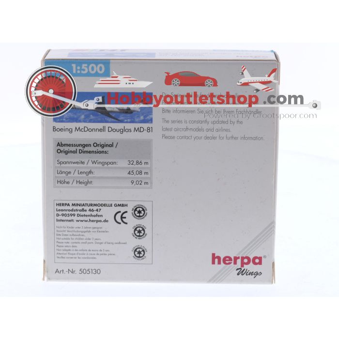 Schaal 1:500 Herpa 505130 McDonnell Douglas MD-81 SAS - Scadinavian Airlines Reg. SE-DMU #8608 - sku: 20251127114251 - Gebruikt - Zo goed als nieuw - Afbeelding 2