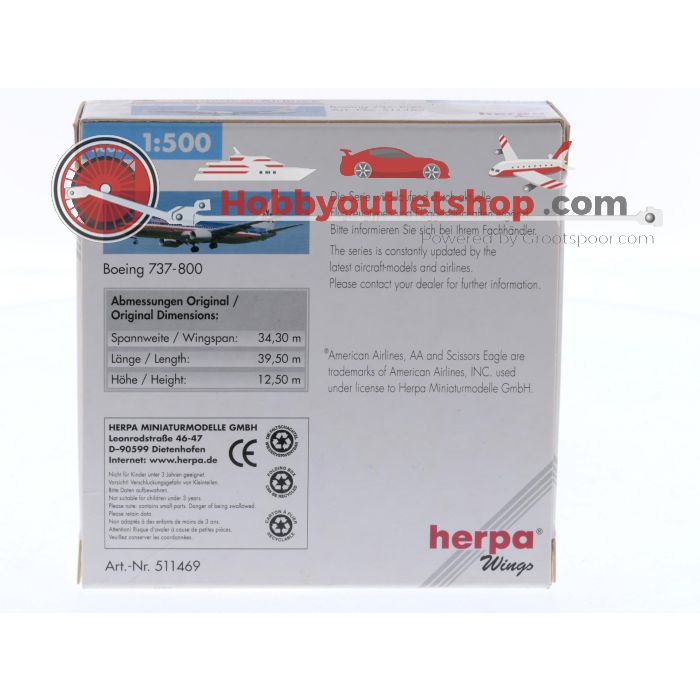 Schaal 1:500 Herpa 511469 Boeing 737-800 American Airlines Reg. NA #8624