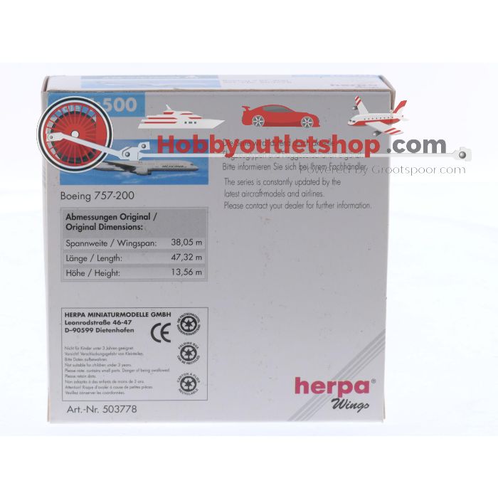 Schaal 1:500 Herpa 503778 Boeing 757-200 