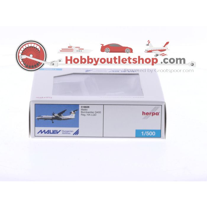 Schaal 1:500 Herpa 518826 Bombardier Q400 Malév Reg. HA-LQD #8642