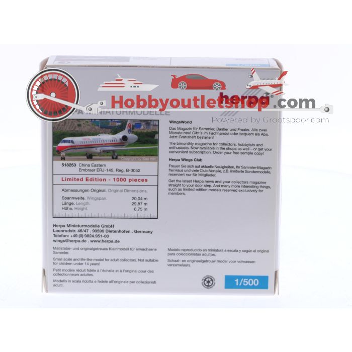 Schaal 1:500 Herpa 518253 Embraer ERJ-145 China Eastern Reg. B-3052 #8645 - sku: 20251128021951 - Gebruikt - Zo goed als nieuw - Afbeelding 2