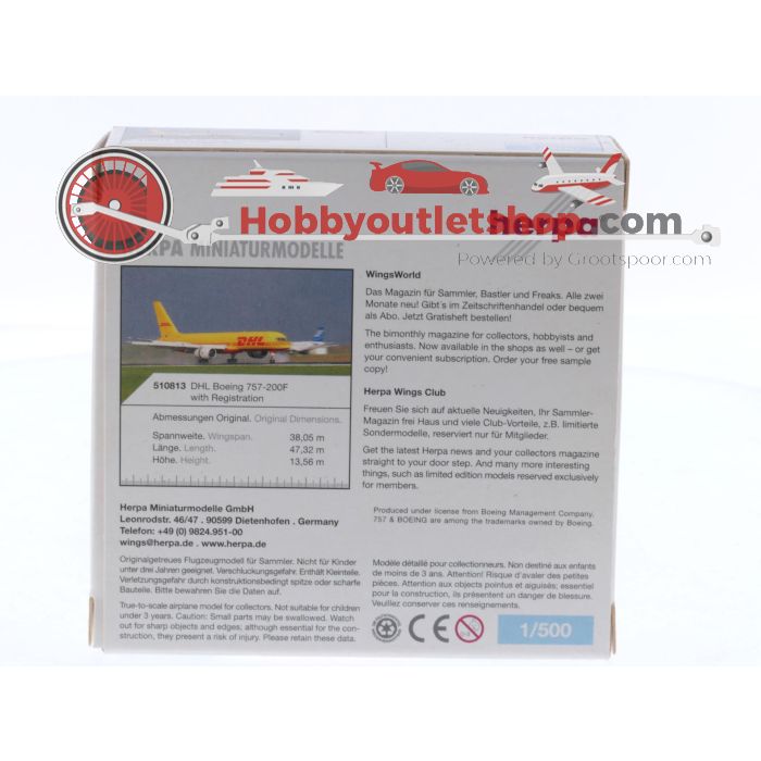 Schaal 1:500 Herpa 510813 Boeing 757-200F DHL Reg. G-BIKM #8646 - sku: 20251128023400 - Gebruikt - Zo goed als nieuw - Afbeelding 2