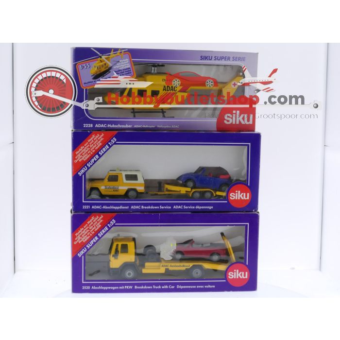 Schaal 1:55 Siku 2221, 2228 en 2520 Set van 3 ADAC-voertuigen #8662