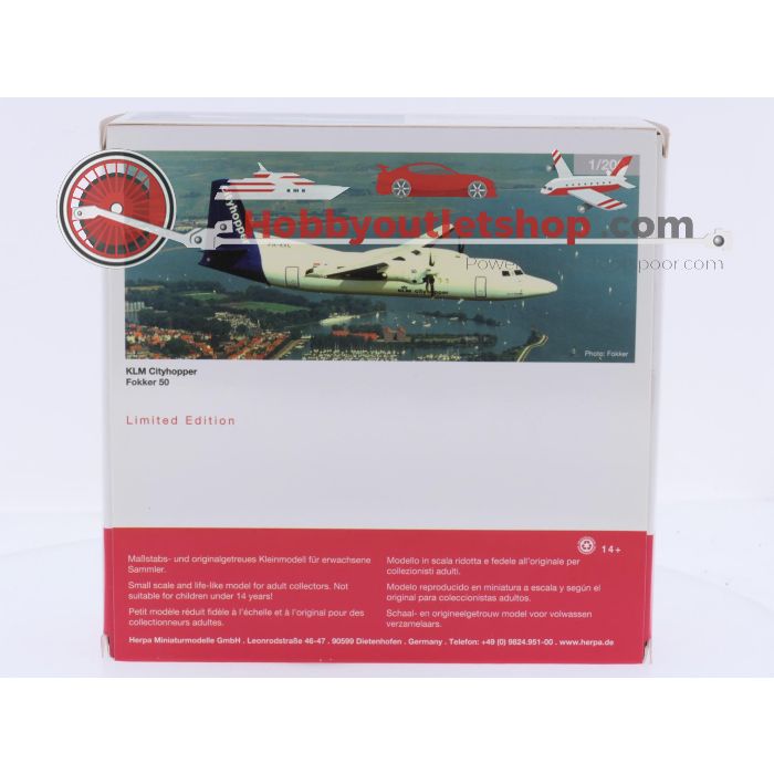 Schaal 1:200 Herpa 559652 Fokker 50 "Stavanger" KLM Cityhopper Reg. PH-KVC #9148 - sku: 20260324113726 - Gebruikt - Zo goed als nieuw - Afbeelding 3