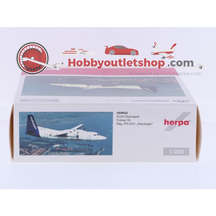Schaal 1:200 Herpa 559652 Fokker 50 "Stavanger" KLM Cityhopper Reg. PH-KVC #9148 - sku: 20260324113726 - Gebruikt - Zo goed als nieuw - Afbeelding 4