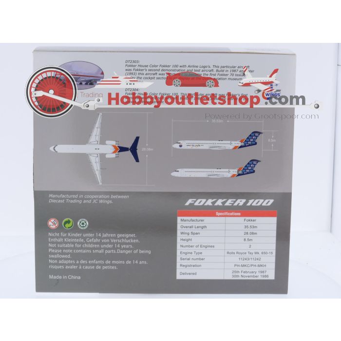 Schaal 1:200 JC Wings DT2303 Fokker 100 House Color "Airline Logo’s" Reg. PH-MKC #9150 - sku: 20260324115827 - Gebraucht - Wie Neu - Bild 8