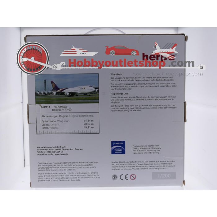 Schaal 1:200 Herpa 552141 Boeing 747-400 Thai Airways Reg. HS-TGO #9347 - sku: 20260512105501 - Gebruikt - Zo goed als nieuw - Afbeelding 8