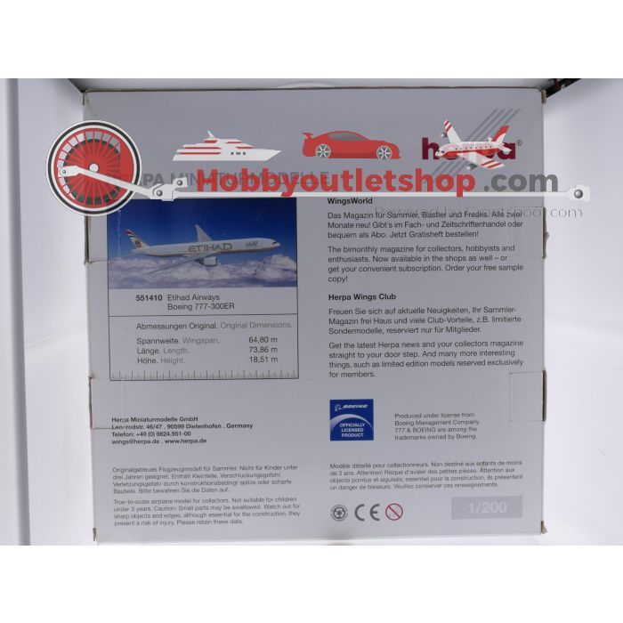Schaal 1:200 Herpa 551410 Boeing 777-300ER Etihad Airways Reg. NA #9348 - sku: 20260512112044 - Gebruikt - Zo goed als nieuw - Afbeelding 8