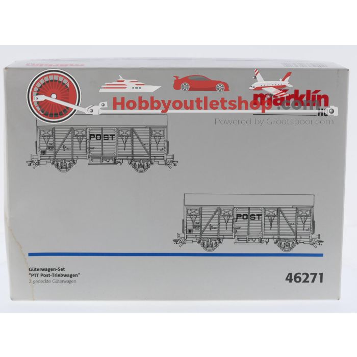 Schaal H0 Märklin 46271 wagenset 'PTT Post' 2 gesloten goederen postwagens van de NS. Met gelijstroomassen #9418 - sku: 20260604112605 - Gebruikt - Zeer goede staat - Afbeelding 13