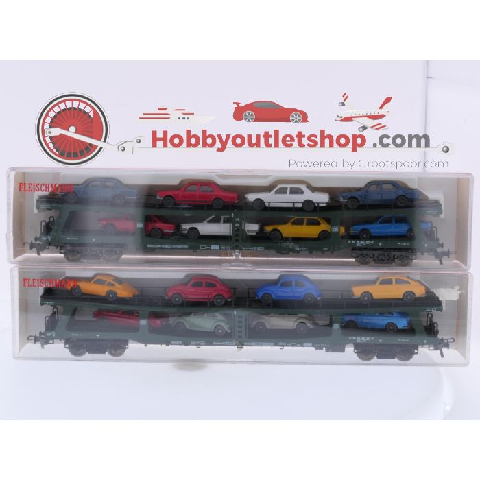 Schaal H0 Fleischmann 5285 set van 2 autotransporter DDm 915 met acht voertuigen van de DB #9464 - sku: 20260618045858 - Used - New condition - Photo 11