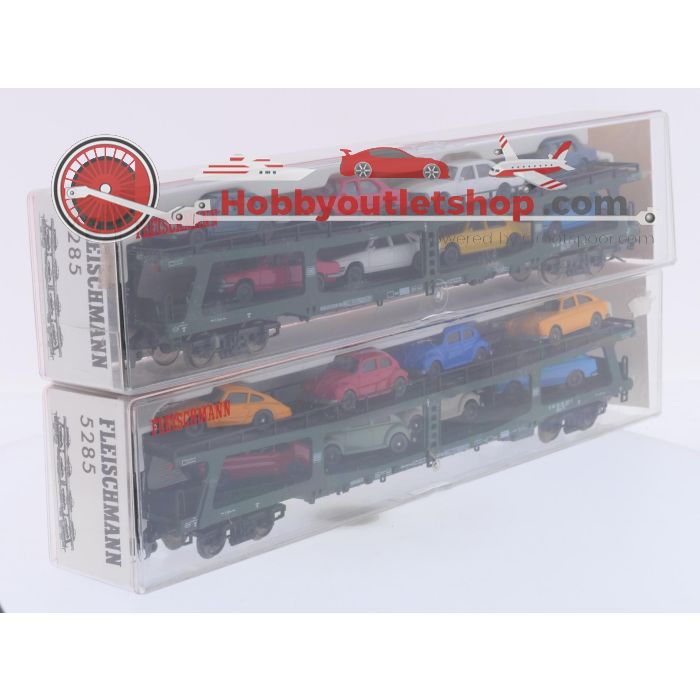 Schaal H0 Fleischmann 5285 set van 2 autotransporter DDm 915 met acht voertuigen van de DB #9464 - sku: 20260618045858 - Used - New condition - Photo 12