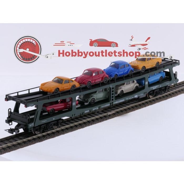 Schaal H0 Fleischmann 5285 set van 2 autotransporter DDm 915 met acht voertuigen van de DB #9464 - sku: 20260618045858 - Used - New condition - Photo 2